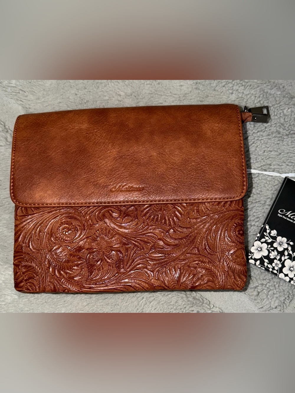 Vegan Leather Vintage Floral Embossed Clutch